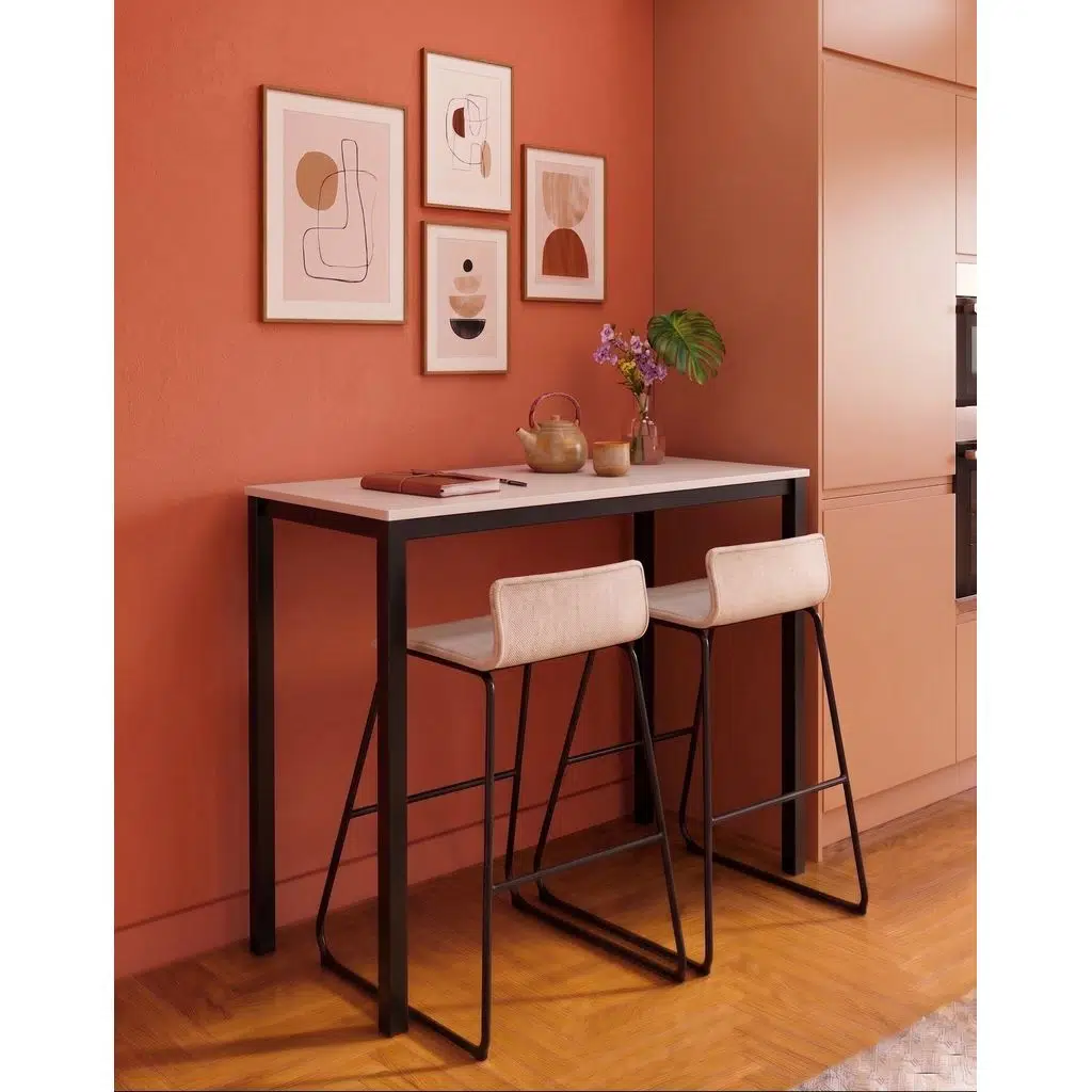 Beyaz Siyah Bar Masası 116x45x92cm – Mutfak Masası & Kahve Köşesi İçin Modern Çok Amaçlı Masa