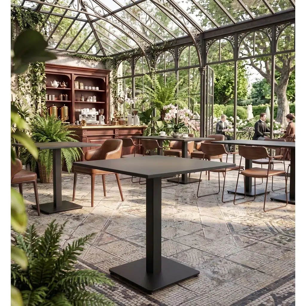 Kompakt Laminat Kare Cafe Retstoran ve Ev Yemek Masası 60x60 cm Füme Tablalı