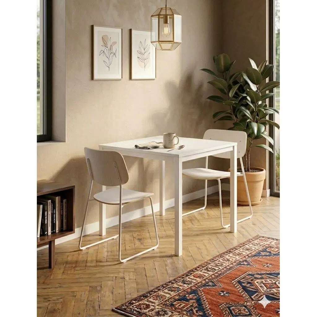 Kompakt Yemek Masası 88x60 Beyaz Metal Ayak ve Beyaz Tabla