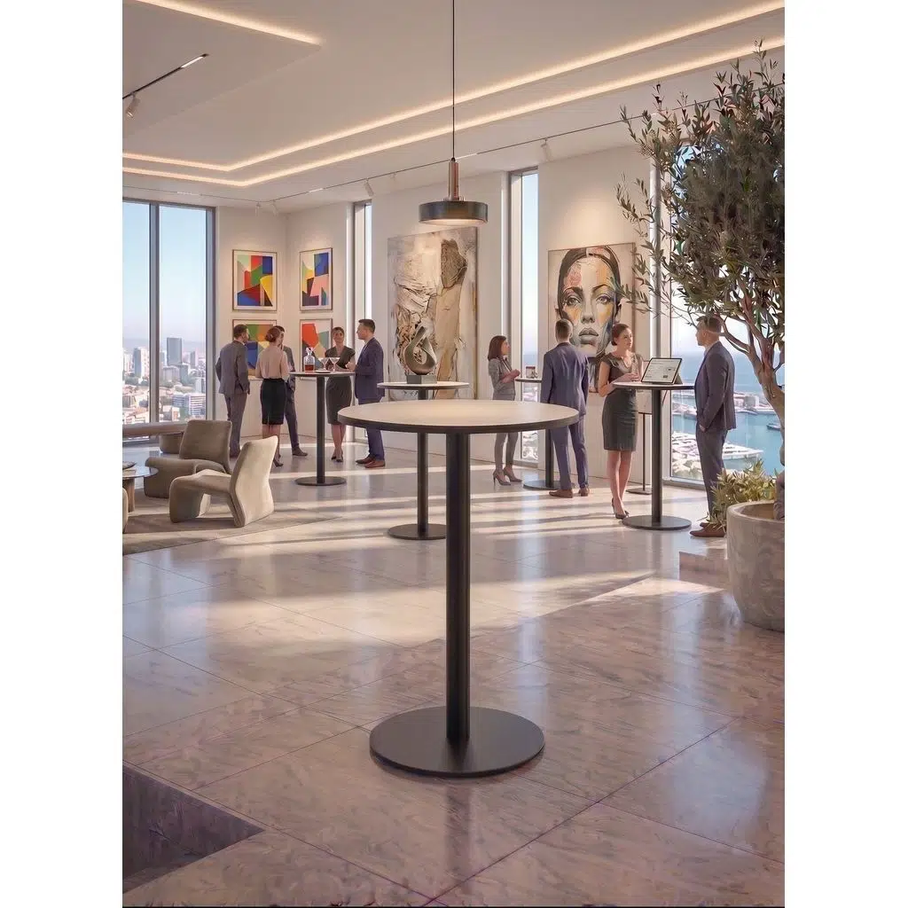 Matte Prime Beyaz Yuvarlak Kompakt Laminant 102cm Bistro Metal Masa - Cafe, Otel, Restoran Masası