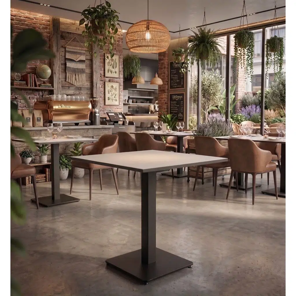 Premium Kompakt Laminat Kare - Cafe Restoran Ev Yemek Masası 60x60 cm Beyaz Tablalı