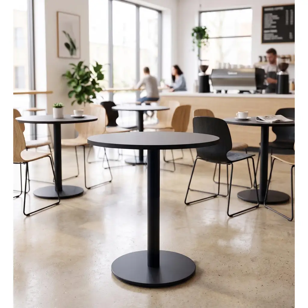 Matte Prime Füme Yuvarlak Kompakt Laminant Tablalı Bistro Metal Masa 77 cm - Cafe, Otel, Restoran Masası