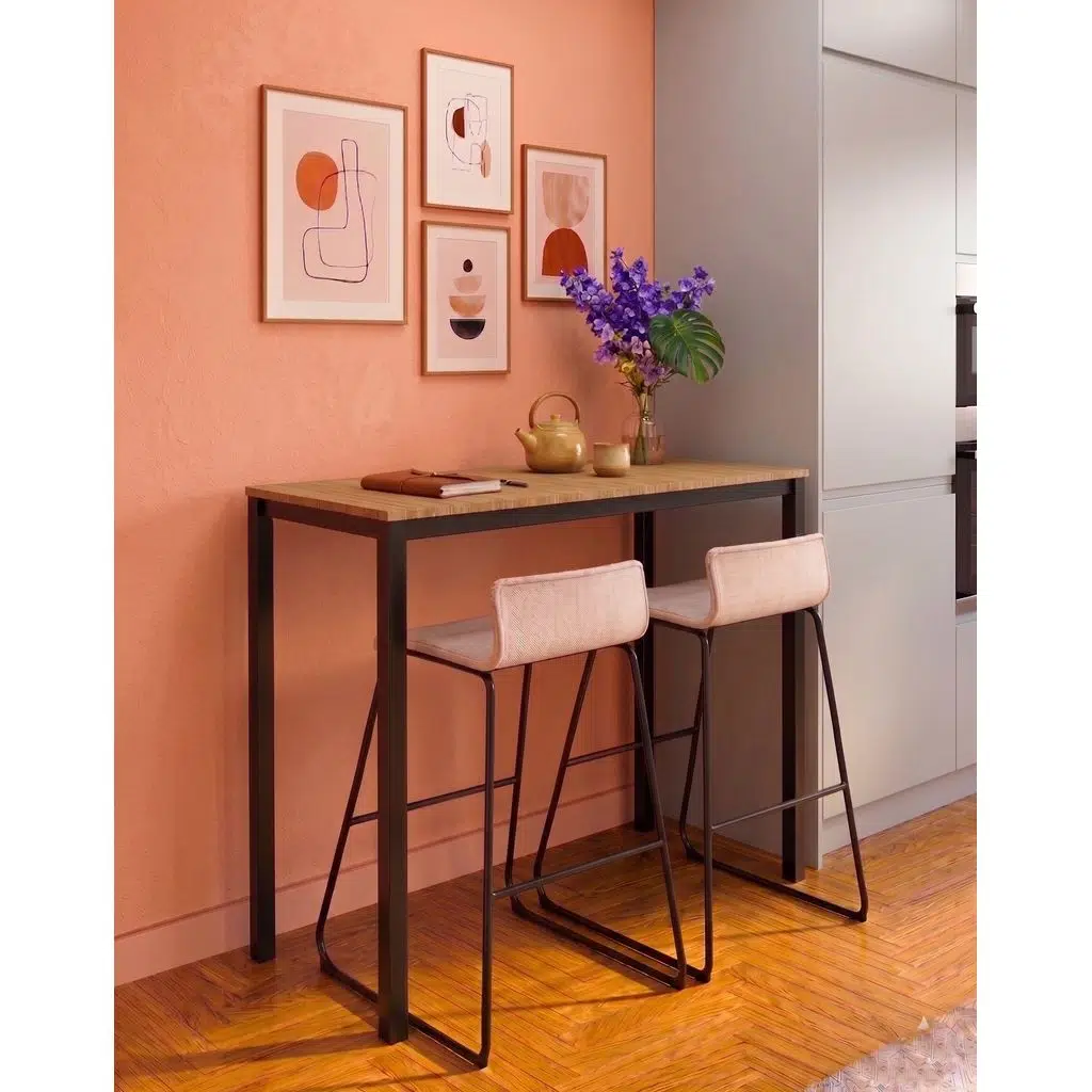 Meşe Siyah Bar Masası 116x45x92cm – Mutfak Masası, Kahve Köşesi ve Çok Amaçlı Kullanım