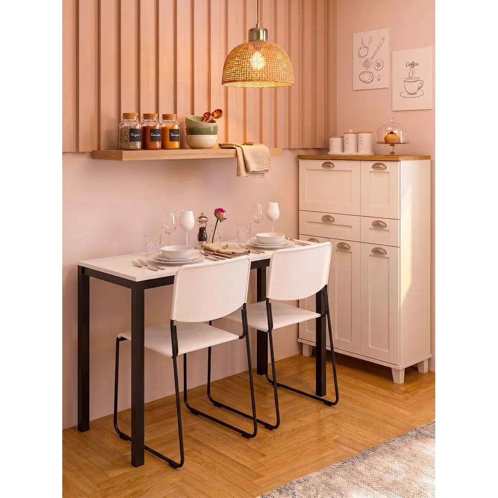 Minimal Beyaz Mutfak Masası – 116x45x75cm | Siyah Metal Profil Ayaklı
